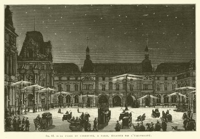 The Place du Carrousel, Paris, Lit by Electricity by French School